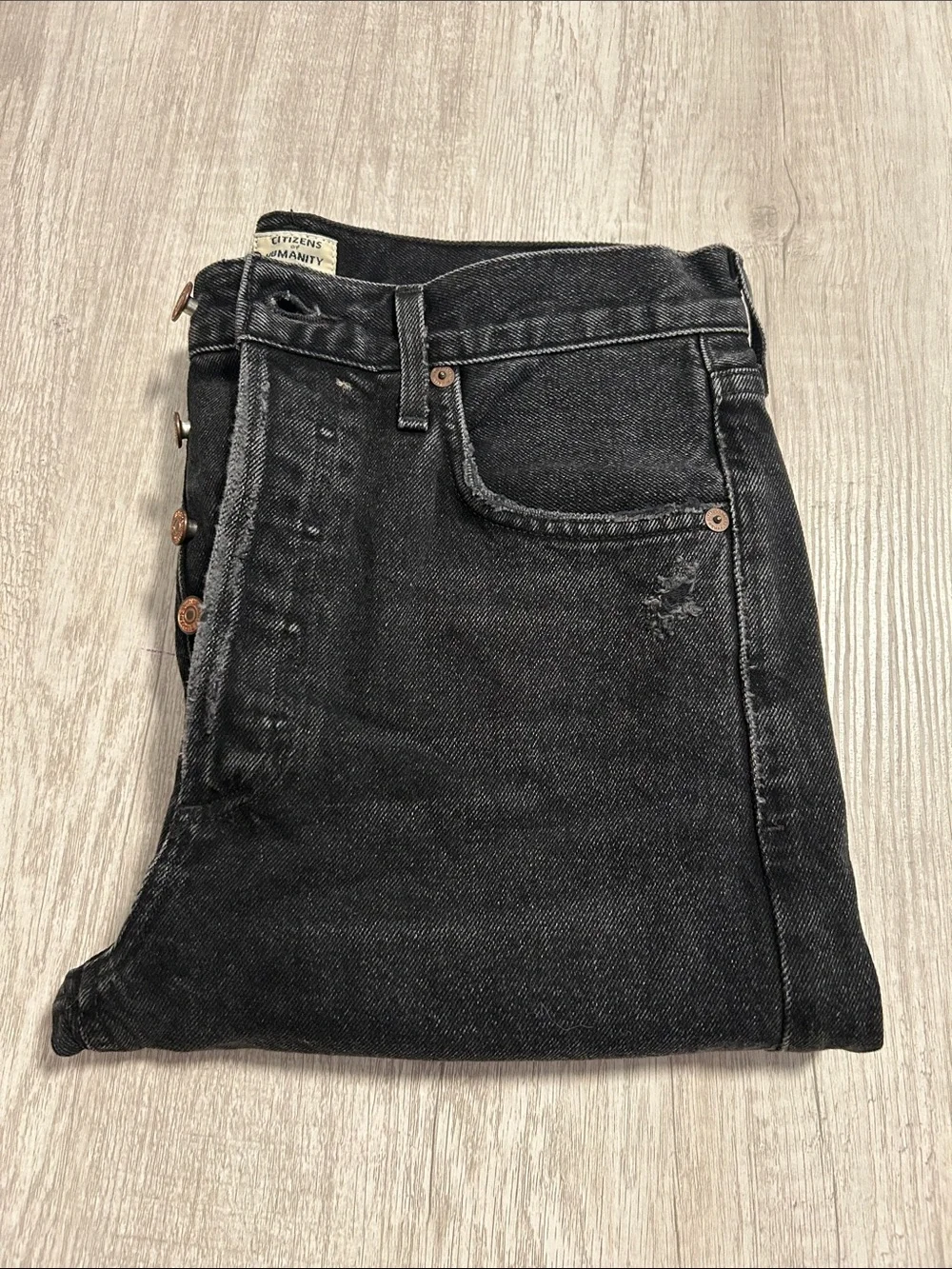 Citizens of Humanity Charlotte High Rise Straight Sz 28 Black Distressed Denim - Picture 9 of 13